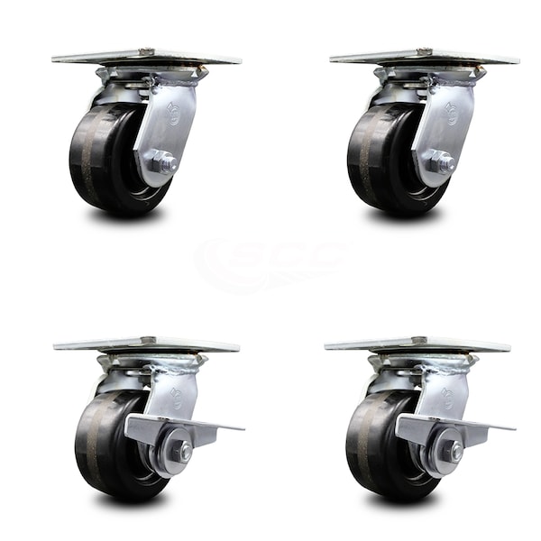 4 Inch Phenolic Swivel Caster Set with Ball Bearings 2 Brakes